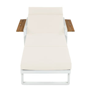 English Elm White Iron Teak Accent Outdoor Chaise Lounge with Cushion Poolside Patio Resort Style Beige 4-Fold with Built-In Headrest N770P452186W_N770P285267B