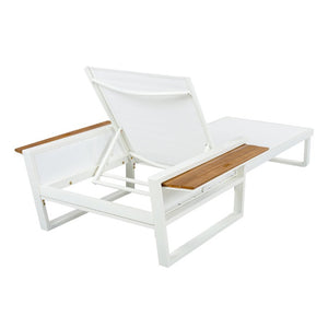 English Elm White Iron Teak Accent Outdoor Chaise Lounge with Cushion Poolside Patio Resort Style Beige 4-Fold with Built-In Headrest N770P452186W_N770P285267B
