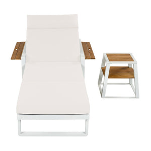 English Elm White Iron Teak Accent Outdoor Chaise Lounge with Cushion Poolside Patio Resort Style Cream 4-Fold with Built-In Headrest N770P452186W_N770P285267C