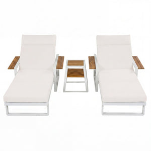 English Elm White Iron Teak Accent Outdoor Chaise Lounge with Cushion Poolside Patio Resort Style Cream 4-Fold with Built-In Headrest N770P452186W_N770P285267C