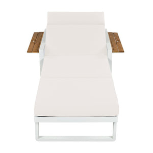 English Elm White Iron Teak Accent Outdoor Chaise Lounge with Cushion Poolside Patio Resort Style Cream 4-Fold with Built-In Headrest N770P452186W_N770P285267C