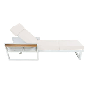 English Elm White Iron Teak Accent Outdoor Chaise Lounge with Cushion Poolside Patio Resort Style Cream 4-Fold with Built-In Headrest N770P452186W_N770P285267C