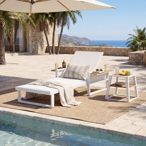 English Elm White Iron and Teak Acacia Outdoor Chaise Set with Mesh Recliner for Poolside Patios N770P452186W_N770P452719W