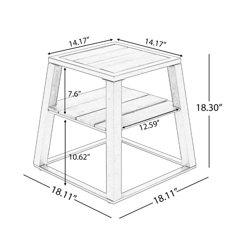 English Elm Outdoor Acacia Wood Two Tier Side Table with Iron Frame for Patio or Balcony Black N770P452719B