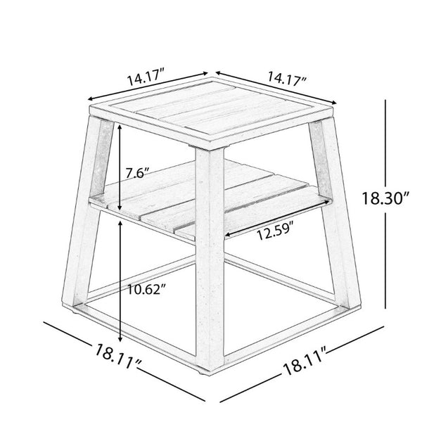 English Elm Outdoor Acacia Wood Two Tier Side Table with Iron Frame for Patio or Balcony Black N770P452719B