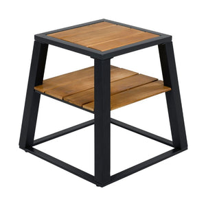 English Elm Outdoor Acacia Wood Two Tier Side Table with Iron Frame for Patio or Balcony Black N770P452719B