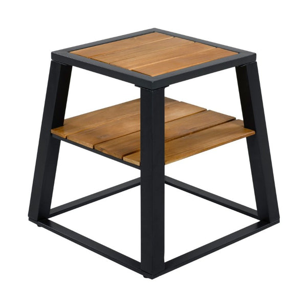 English Elm Outdoor Acacia Wood Two Tier Side Table with Iron Frame for Patio or Balcony Black N770P452719B