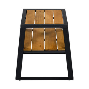 English Elm Outdoor Acacia Wood Two Tier Side Table with Iron Frame for Patio or Balcony Black N770P452719B