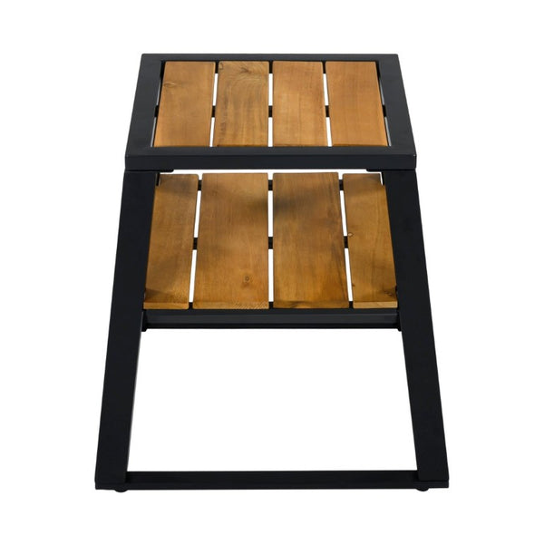 English Elm Outdoor Acacia Wood Two Tier Side Table with Iron Frame for Patio or Balcony Black N770P452719B