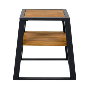 English Elm Outdoor Acacia Wood Two Tier Side Table with Iron Frame for Patio or Balcony Black N770P452719B