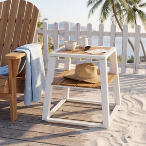 English Elm Outdoor Acacia Wood Two Tier Side Table with Iron Frame for Patio or Balcony White N770P452719W