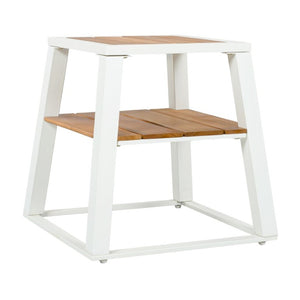 English Elm Outdoor Acacia Wood Two Tier Side Table with Iron Frame for Patio or Balcony White N770P452719W