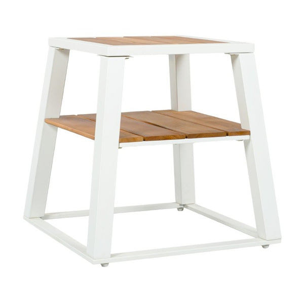 English Elm Outdoor Acacia Wood Two Tier Side Table with Iron Frame for Patio or Balcony White N770P452719W