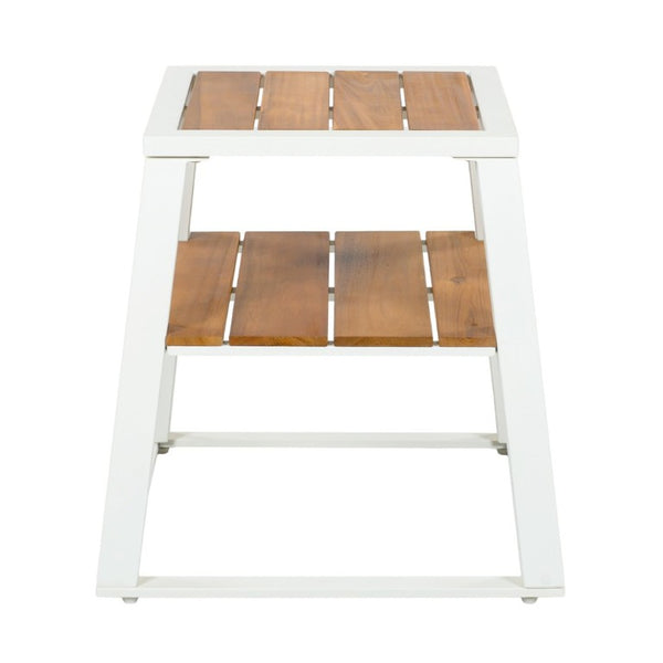 English Elm Outdoor Acacia Wood Two Tier Side Table with Iron Frame for Patio or Balcony White N770P452719W