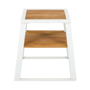 English Elm Outdoor Acacia Wood Two Tier Side Table with Iron Frame for Patio or Balcony White N770P452719W