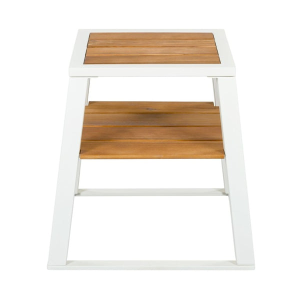 English Elm Outdoor Acacia Wood Two Tier Side Table with Iron Frame for Patio or Balcony White N770P452719W