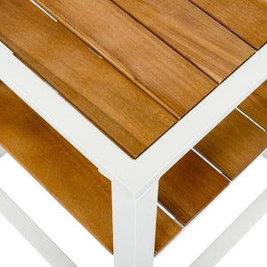 English Elm Outdoor Acacia Wood Two Tier Side Table with Iron Frame for Patio or Balcony White N770P452719W