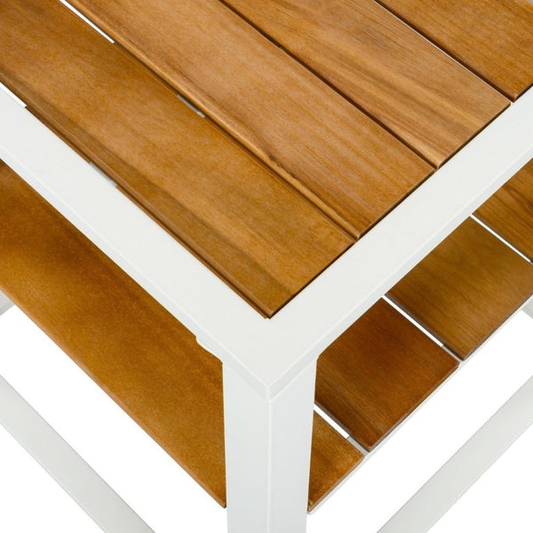 English Elm Outdoor Acacia Wood Two Tier Side Table with Iron Frame for Patio or Balcony White N770P452719W