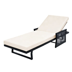 English Elm White Iron Patio Chaise Lounge with Woven Rope Armrests and Reclining Slatted Frame Black Frame, Cream Cushion N770P452938B_65429.00CUSH
