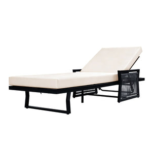 English Elm White Iron Patio Chaise Lounge with Woven Rope Armrests and Reclining Slatted Frame Black Frame, Cream Cushion N770P452938B_65429.00CUSH