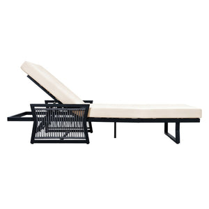 English Elm White Iron Patio Chaise Lounge with Woven Rope Armrests and Reclining Slatted Frame Black Frame, Cream Cushion N770P452938B_65429.00CUSH