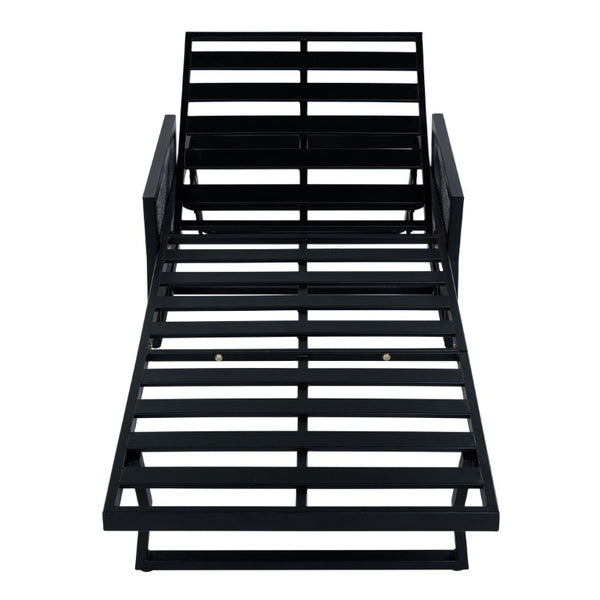 English Elm White Iron Patio Chaise Lounge with Woven Rope Armrests and Reclining Slatted Frame Black Frame, Cream Cushion N770P452938B_65429.00CUSH