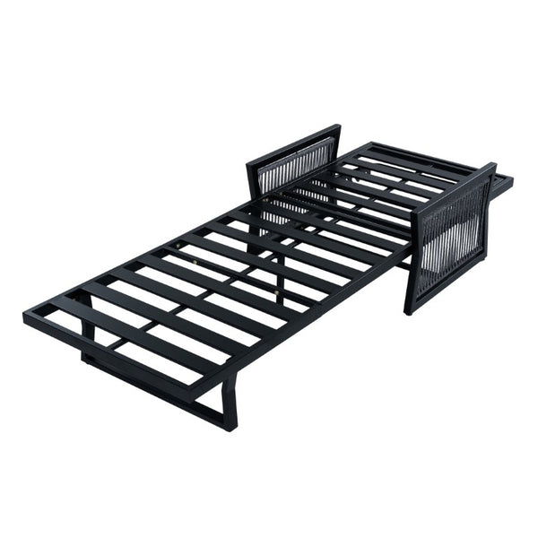 English Elm White Iron Patio Chaise Lounge with Woven Rope Armrests and Reclining Slatted Frame Black Frame, Cream Cushion N770P452938B_65429.00CUSH