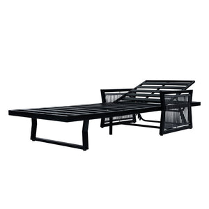 English Elm White Iron Patio Chaise Lounge with Woven Rope Armrests and Reclining Slatted Frame Black Frame, Cream Cushion N770P452938B_65429.00CUSH