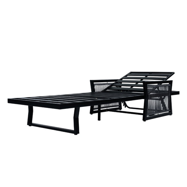 English Elm White Iron Patio Chaise Lounge with Woven Rope Armrests and Reclining Slatted Frame Black Frame, Cream Cushion N770P452938B_65429.00CUSH