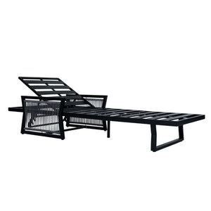 English Elm White Iron Patio Chaise Lounge with Woven Rope Armrests and Reclining Slatted Frame Black Frame, Cream Cushion N770P452938B_65429.00CUSH