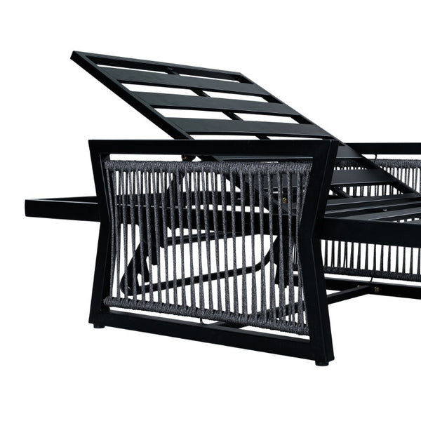 English Elm White Iron Patio Chaise Lounge with Woven Rope Armrests and Reclining Slatted Frame Black Frame, Cream Cushion N770P452938B_65429.00CUSH