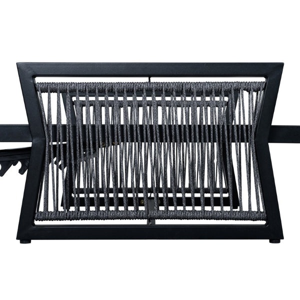 English Elm White Iron Patio Chaise Lounge with Woven Rope Armrests and Reclining Slatted Frame Black Frame, Cream Cushion N770P452938B_65429.00CUSH
