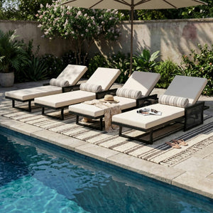 English Elm White Iron Patio Chaise Lounge with Woven Rope Armrests and Reclining Slatted Frame Black Frame, Cream Cushion N770P452938B_65429.00CUSH