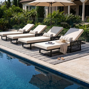 English Elm White Iron Patio Chaise Lounge with Woven Rope Armrests and Reclining Slatted Frame Black Frame, Cream Cushion N770P452938B_65429.00CUSH