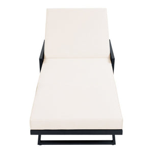 English Elm White Iron Patio Chaise Lounge with Woven Rope Armrests and Reclining Slatted Frame Black Frame, Cream Cushion N770P452938B_65429.00CUSH