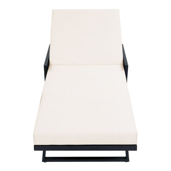 English Elm White Iron Patio Chaise Lounge with Woven Rope Armrests and Reclining Slatted Frame Black Frame, Cream Cushion N770P452938B_65429.00CUSH