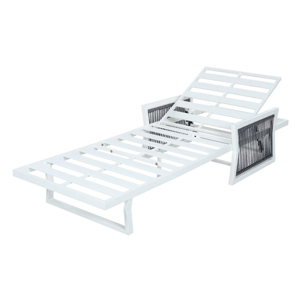 English Elm White Iron Patio Chaise Lounge with Woven Rope Armrests and Reclining Slatted Frame White Frame, No Cushion N770P452938W