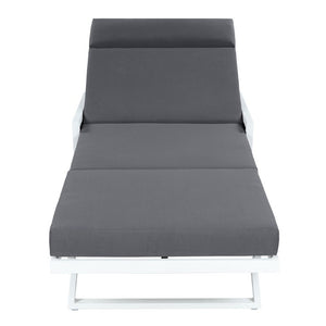 English Elm White Iron Patio Chaise Lounge with Woven Rope Armrests and Reclining Slatted Frame White Frame, Dark Grey Cushion N770P452938W_N770P285267G