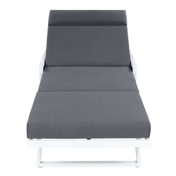 English Elm White Iron Patio Chaise Lounge with Woven Rope Armrests and Reclining Slatted Frame White Frame, Dark Grey Cushion N770P452938W_N770P285267G