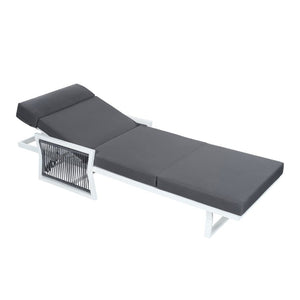 English Elm White Iron Patio Chaise Lounge with Woven Rope Armrests and Reclining Slatted Frame White Frame, Dark Grey Cushion N770P452938W_N770P285267G