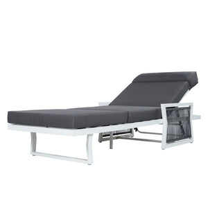 English Elm White Iron Patio Chaise Lounge with Woven Rope Armrests and Reclining Slatted Frame White Frame, Dark Grey Cushion N770P452938W_N770P285267G