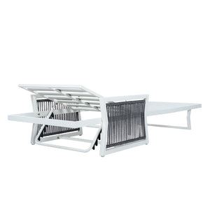 English Elm White Iron Patio Chaise Lounge with Woven Rope Armrests and Reclining Slatted Frame White Frame, Dark Grey Cushion N770P452938W_N770P285267G