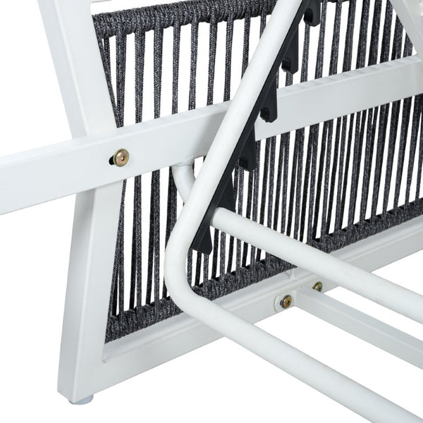 English Elm White Iron Patio Chaise Lounge with Woven Rope Armrests and Reclining Slatted Frame White Frame, Dark Grey Cushion N770P452938W_N770P285267G