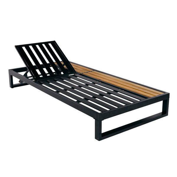 English Elm Black Iron Acacia Wood Outdoor Chaise Lounge with 5 Reclining Positions for Patio Use N770P453069B