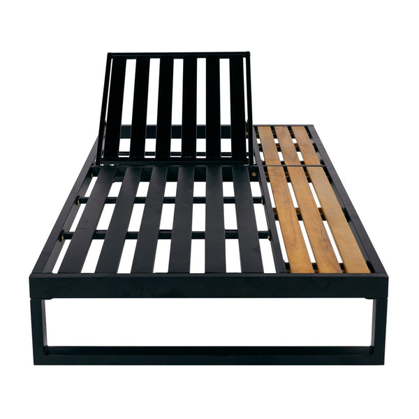 English Elm Black Iron Acacia Wood Outdoor Chaise Lounge with 5 Reclining Positions for Patio Use N770P453069B