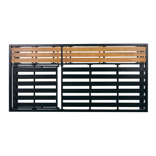 English Elm Black Iron Acacia Wood Outdoor Chaise Lounge with 5 Reclining Positions for Patio Use N770P453069B