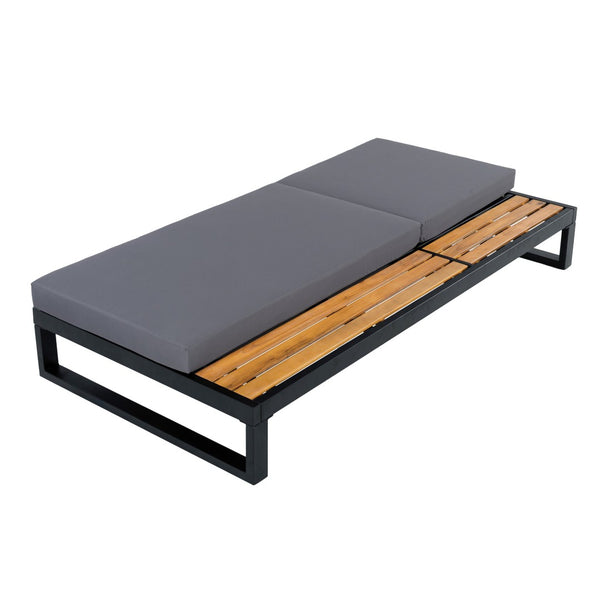 English Elm Black Iron Outdoor Chaise Lounge with Acacia Wood Accents and 5 Position Adjustable Backrest N770P453069B_65429.00CUSHDGRY