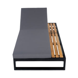 English Elm Black Iron Outdoor Chaise Lounge with Acacia Wood Accents and 5 Position Adjustable Backrest N770P453069B_65429.00CUSHDGRY