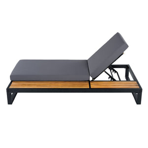 English Elm Black Iron Outdoor Chaise Lounge with Acacia Wood Accents and 5 Position Adjustable Backrest N770P453069B_65429.00CUSHDGRY