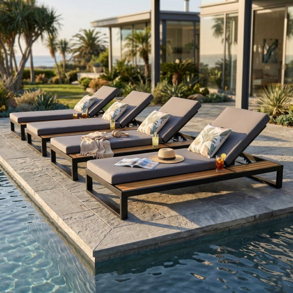 English Elm Black Iron Outdoor Chaise Lounge with Acacia Wood Accents and 5 Position Adjustable Backrest N770P453069B_65429.00CUSHDGRY